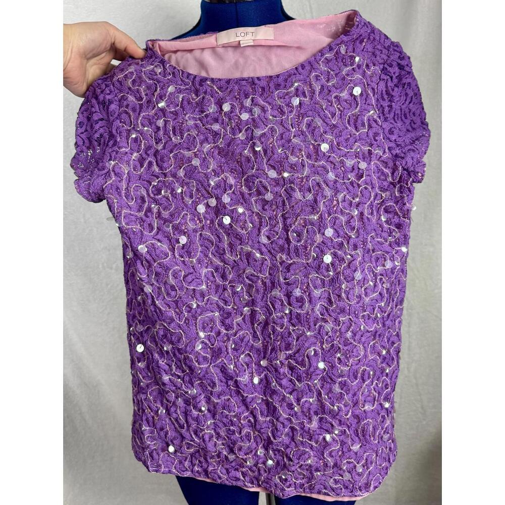 upcycled loft purple lace‎ sequin top hand dyed blouse y2k fairycore romantic